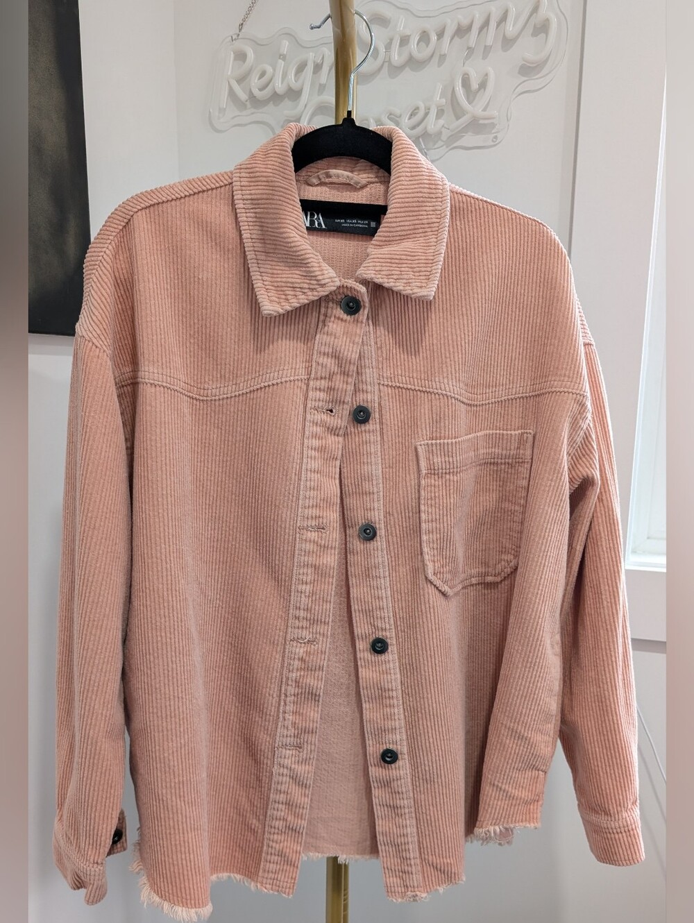 Zara Pink Corduroy Oversized Shirt Jacket (Shacket) Ptp 24"